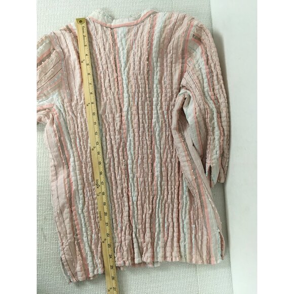 Dressbarn Womens Top Size 1X Pink White Green Striped Button Up Blouse V neck - Picture 11 of 14